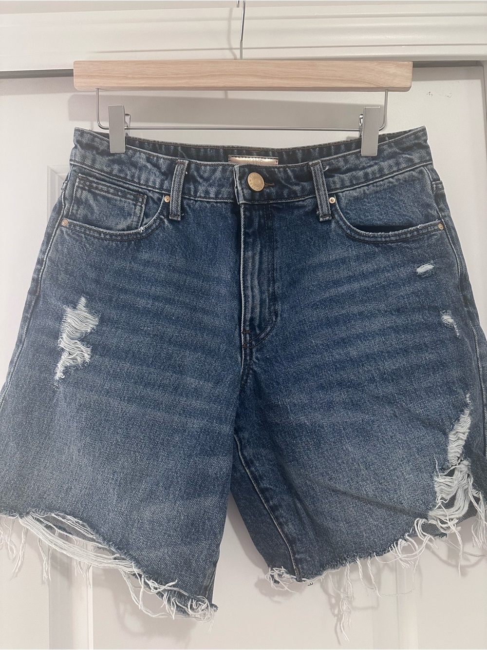 Kut from the Kloth Distressed Dark Blue long Denim Shorts